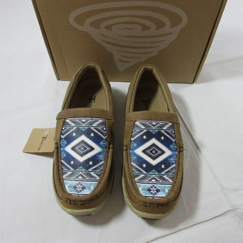 Twister M&F Western Youth Kid's Casual Aztec Moccasin Shoe - Navy/Tan